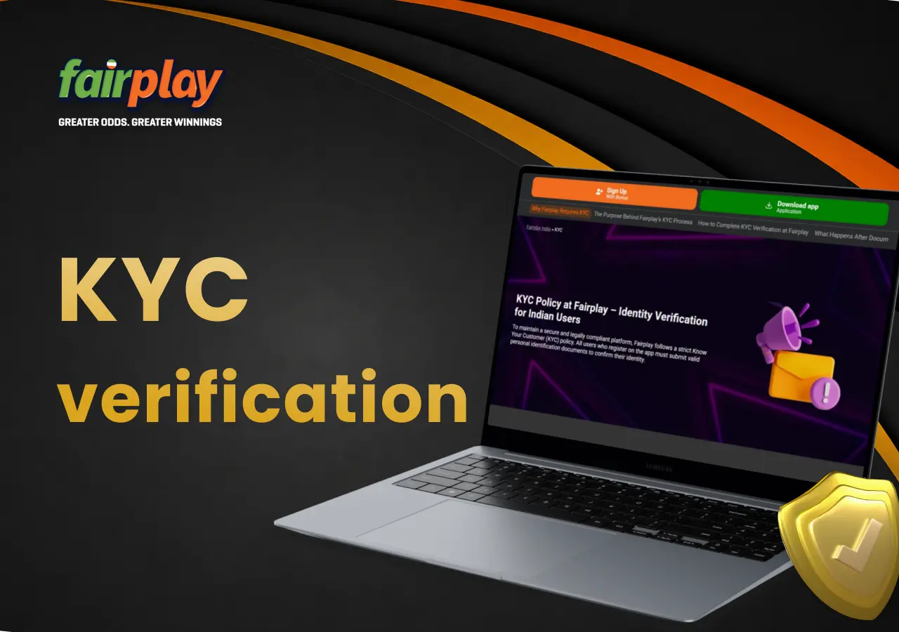 Laptop displaying the fairplay KYC verification process required for account confirmation.