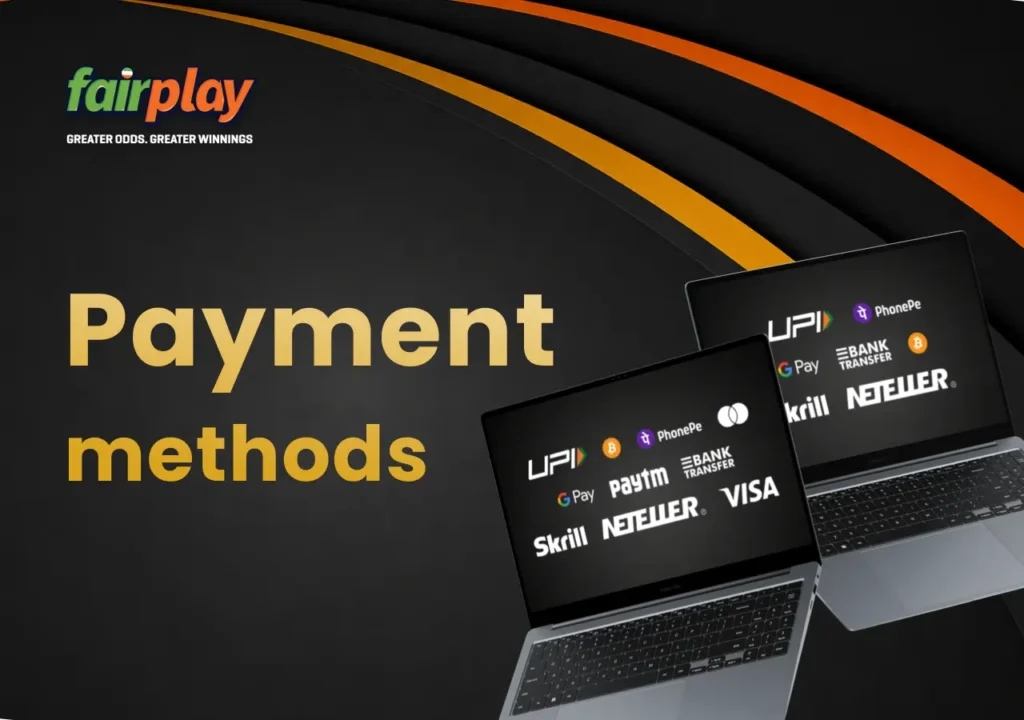 FairPlay payment and withdrawal methods displayed across two laptops for easy comparison.