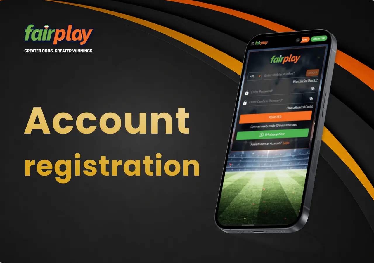 Smartphone displaying the registration page for creating a new player account.