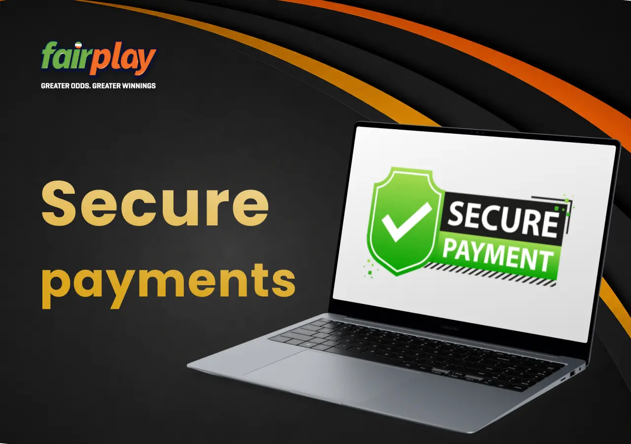 FairPlay secure payment page displayed on a laptop highlighting transaction safety features.